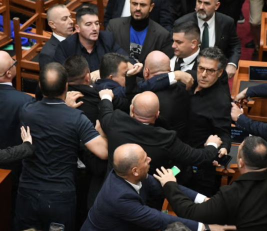 Бросали предметы и срывали микрофоны: в парламенте Албании произошла массовая потасовка между депутатами